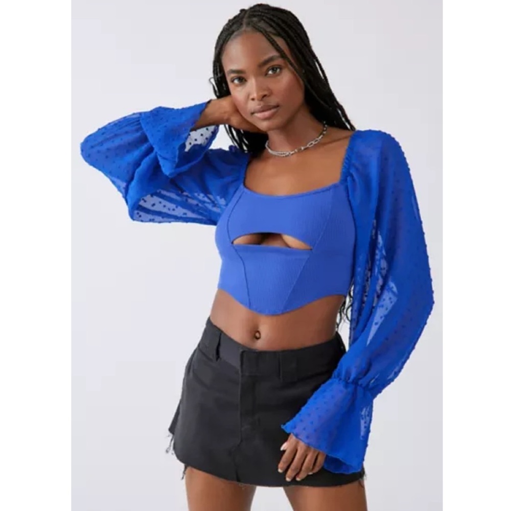 NWT Urban Outfitters Mirabel Puff Sleeve Blouse Blue